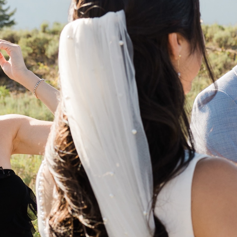 Ivory Wedding Veil with Beaded Pearls